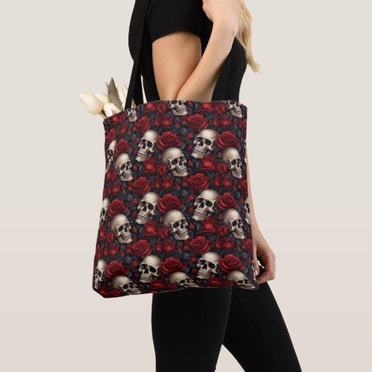 Een Schedel en Rozen Serie Ontwerp 10 Tote Bag (Dichtbij)