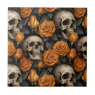 Een Schedel en Rozen Serie Ontwerp 11 Tegeltje