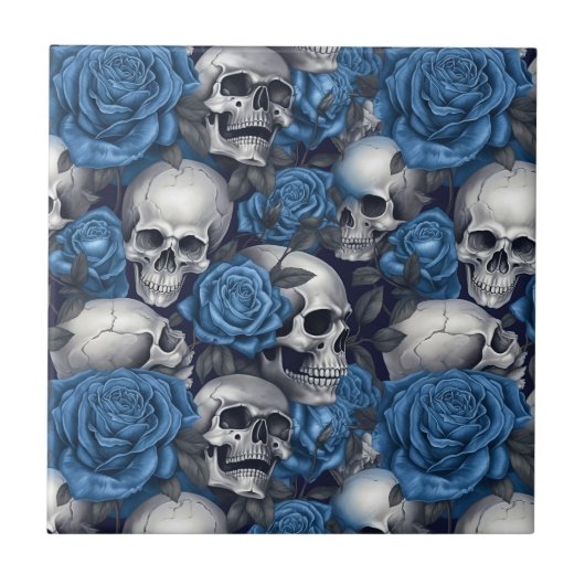 Een Schedel en Rozen Serie Ontwerp 12 Tegeltje (Voorkant)