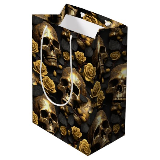 Een Schedel en Rozen Serie Ontwerp 8 Medium Cadeauzakje (Achterkant Gekanteld)