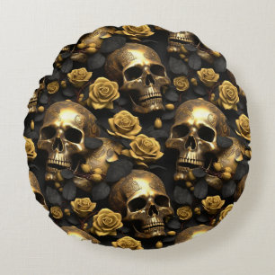 Een Schedel en Rozen Serie Ontwerp 8 Rond Kussen