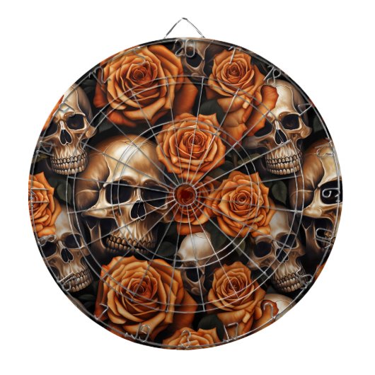 Een schedel en Rozen serie ontwerp 9 Dartbord (Voorkant)