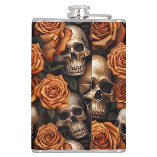 Een schedel en Rozen serie ontwerp 9 Heupfles (Achterkant)