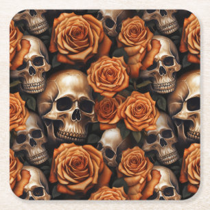 Een Schedel en Rozen Serie Ontwerp 9 Kartonnen Onderzetters