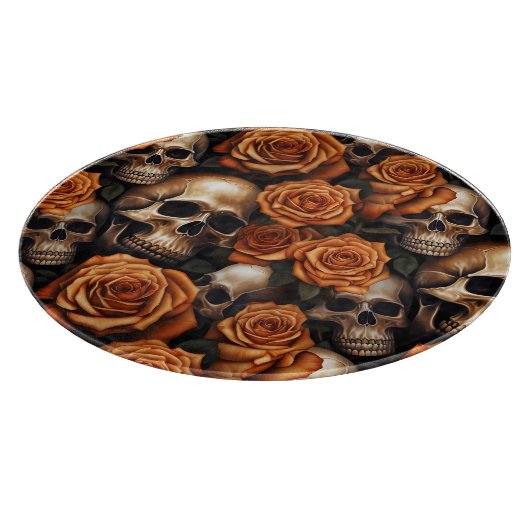 Een schedel en Rozen serie ontwerp 9 Snijplank (Hoek)