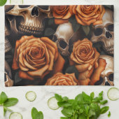 Een schedel en Rozen serie ontwerp 9 Theedoek (Gevouwen)