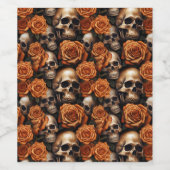 Een schedel en Rozen serie ontwerp 9 Wijn Etiket (Enkel label)