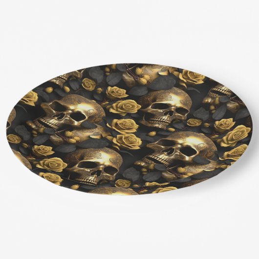 Een schedel en Rozen Series Design 8 Papieren Bordje (Gekanteld)