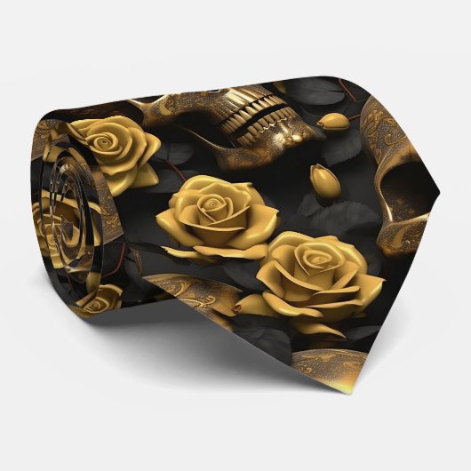 Een schedel en Rozen Series Design 8 Stropdas (Opgerold)