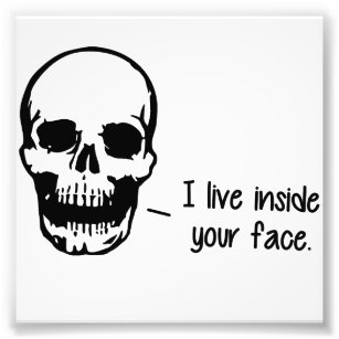 Een schedel leeft in je gezicht foto afdruk