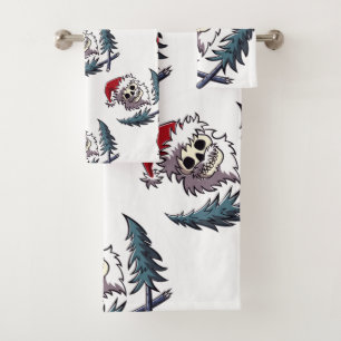 een schedel met baard in het pet van Santa Claus Bad Handdoek