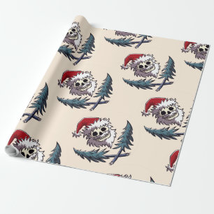 een schedel met baard in het pet van Santa Claus Cadeaupapier