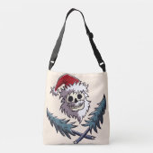 een schedel met baard in het pet van Santa Claus Crossbody Tas (Achterkant)