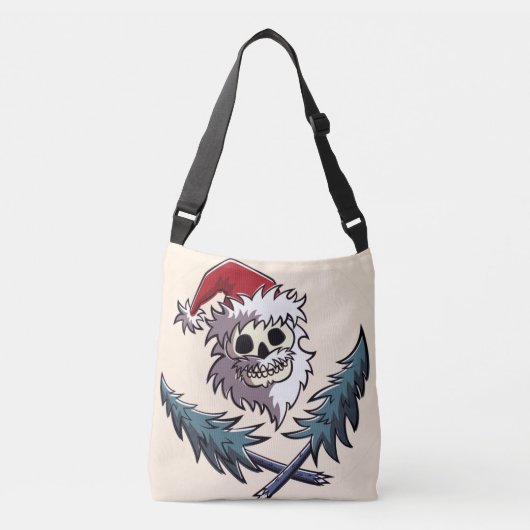 een schedel met baard in het pet van Santa Claus Crossbody Tas (Voorkant)