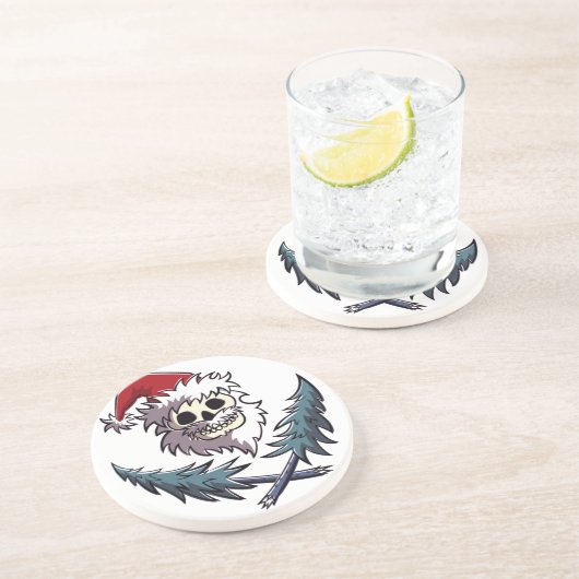 een schedel met baard in het pet van Santa Claus Zandsteen Onderzetter (Zijkant)