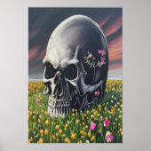 Een schedel op een bloemveld | AI Art Poster (Voorkant)