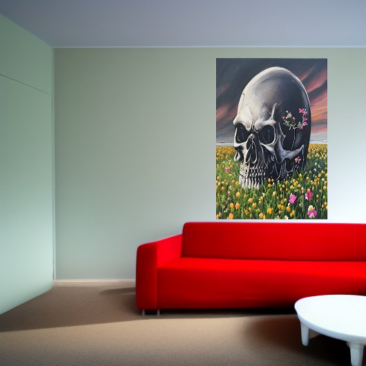 Een schedel op een bloemveld | AI Art Poster