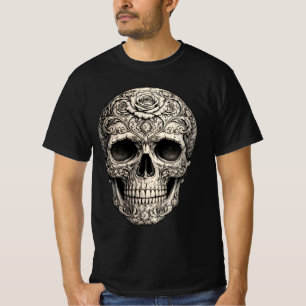 Een schedel versierd met zilver en bloemmotieven t-shirt