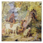 Een schets voor 'Foresters Stalking Deer' (olie bo Tegeltje (Voorkant)