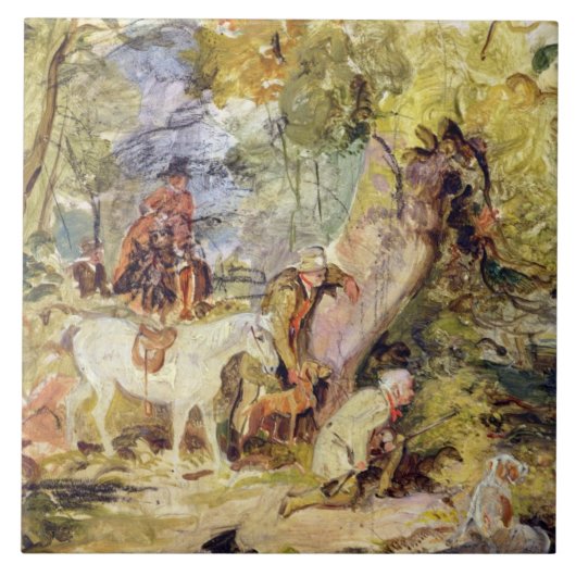 Een schets voor 'Foresters Stalking Deer' (olie bo Tegeltje (Voorkant)