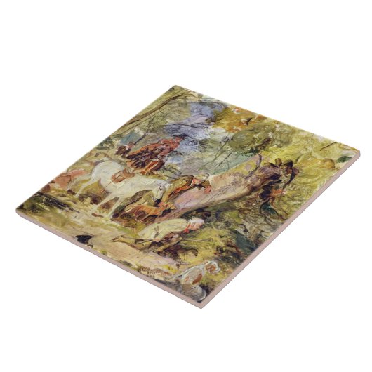 Een schets voor 'Foresters Stalking Deer' (olie bo Tegeltje (Zijkant)