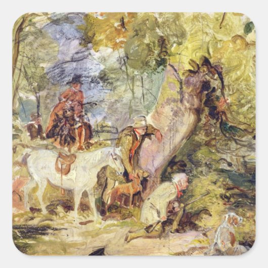Een schets voor 'Foresters Stalking Deer' (olie bo Vierkante Sticker (Voorkant)