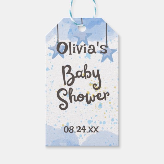 Een scheut vreugde: Watercolor baby shower  Cadeaulabel (Voorkant)