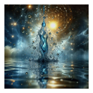 Een scheut zuiver water op een blauw meer perfect poster