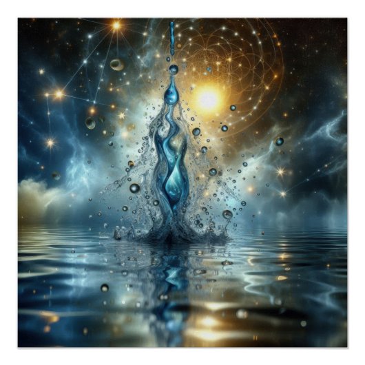 Een scheut zuiver water op een blauw meer perfect poster (Voorkant)