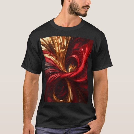 Een schilderij met rode, gouden en zwarte wervelin t-shirt (Voorkant)