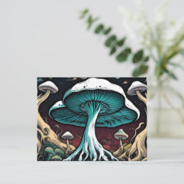 Een schilderij Paddenstoelen in het oerwoud gepers Feestdagenkaart