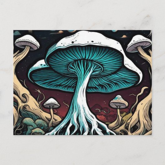 Een schilderij Paddenstoelen in het oerwoud gepers Feestdagenkaart (Voorkant)