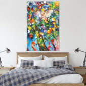 Een schilderij van bloemen en bladeren canvas afdruk (Insitu (Slaapkamer))