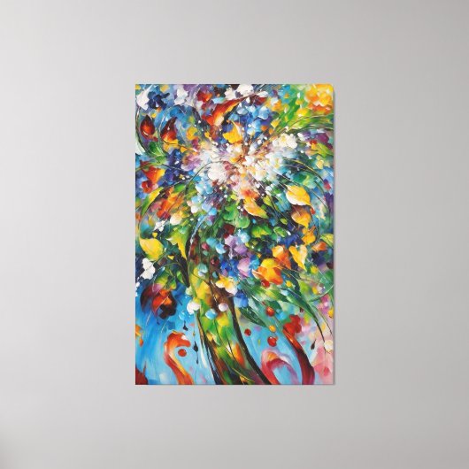 Een schilderij van bloemen en bladeren canvas afdruk (Voorkant)