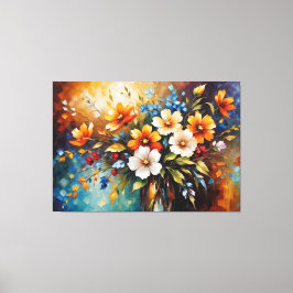 Een schilderij van bloemen in een vaas vol kleur canvas afdruk