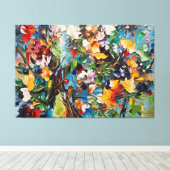 Een schilderij van bloemen op een doek canvas afdruk (Insitu (Houten vloer))