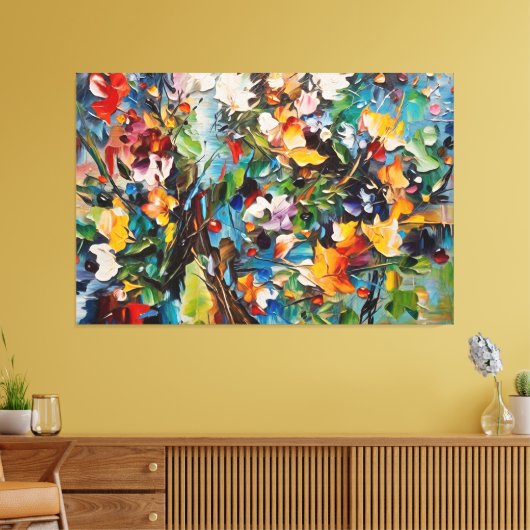 Een schilderij van bloemen op een doek canvas afdruk (Insitu (Woonkamer))
