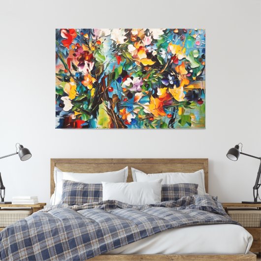 Een schilderij van bloemen op een doek canvas afdruk (Insitu (Slaapkamer))