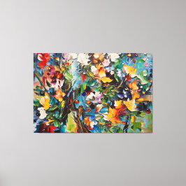 Een schilderij van bloemen op een doek canvas afdruk