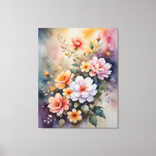 Een schilderij van bloemen op een kleurrijke achte canvas afdruk (Voorkant)