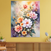 Een schilderij van bloemen op een kleurrijke achte canvas afdruk (Insitu (Woonkamer))