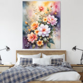 Een schilderij van bloemen op een kleurrijke achte canvas afdruk (Insitu (Slaapkamer))