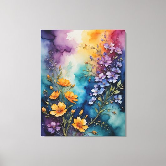 Een schilderij van bloemen op een kleurrijke canvas afdruk (Voorkant)