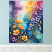 Een schilderij van bloemen op een kleurrijke canvas afdruk (Insitu (Houten vloer))