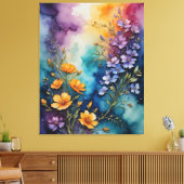 Een schilderij van bloemen op een kleurrijke canvas afdruk (Insitu (Woonkamer))