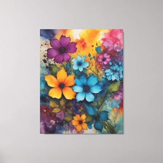 Een schilderij van bloemen op een kleurrijke vinta canvas afdruk (Voorkant)