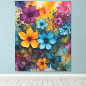 Een schilderij van bloemen op een kleurrijke vinta canvas afdruk (Insitu (Houten vloer))