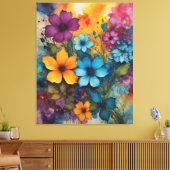 Een schilderij van bloemen op een kleurrijke vinta canvas afdruk (Insitu (Woonkamer))