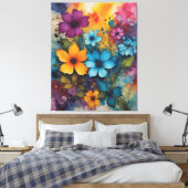 Een schilderij van bloemen op een kleurrijke vinta canvas afdruk (Insitu (Slaapkamer))