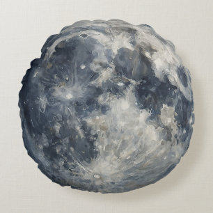 Een schilderij van de maan in de ruimte rond kussen